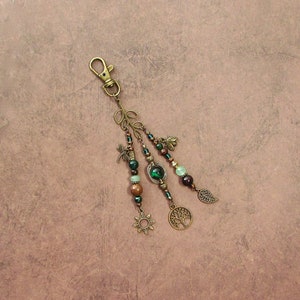 Purse Charm Nature Earthy Hippie Boho Leaf Green Beaded Fringe Bag Charm Gypsy Purse Tassel Gift image 5