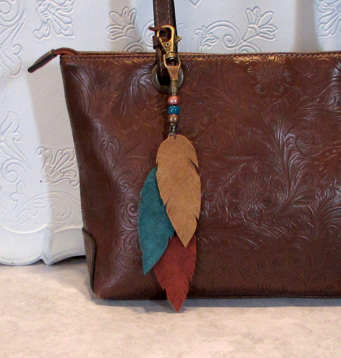 Leather Purse Tassel Bag Charm Western Leather Feather Fringe Etsy