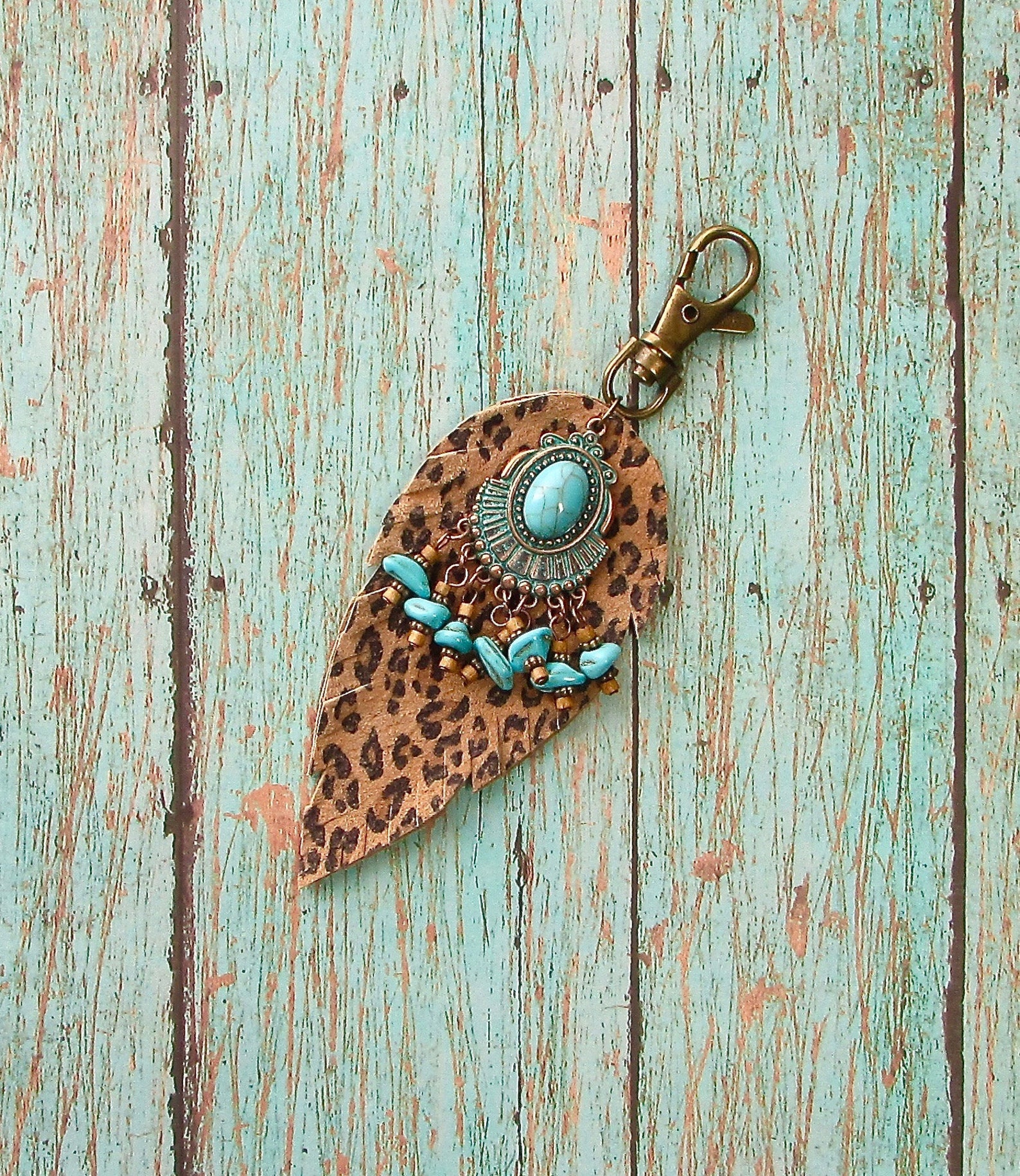 Leopard Keychain Animal Print Suede Leather Keychain Leopard Etsy