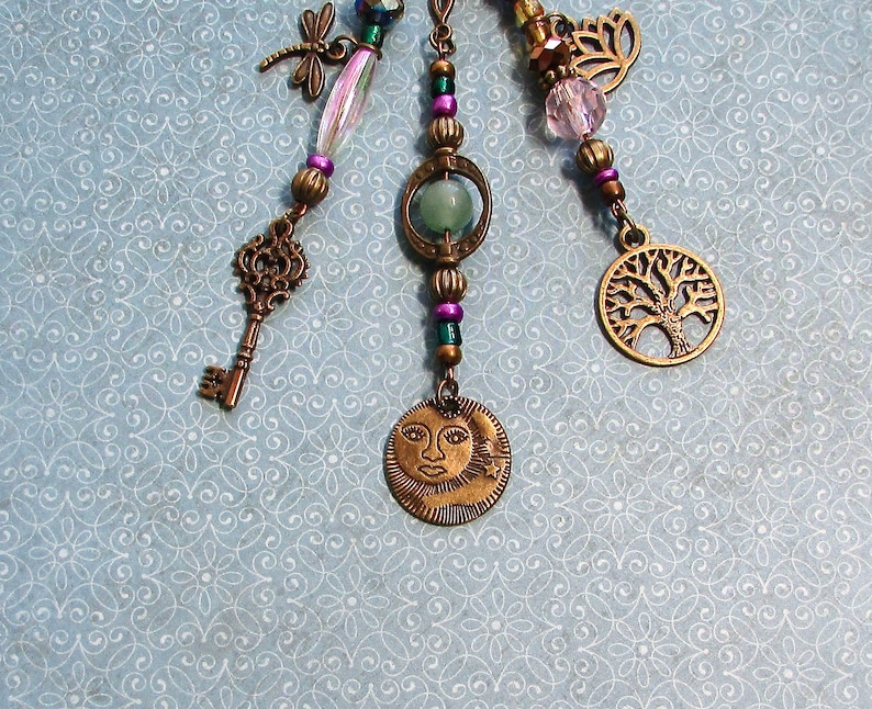 Boho Purse Tassel Bronze Sun Moon Celestial Face Hippie Beaded Fringe Bag Charm Boho Chic Purse Jewelry Beaded Gypsy Bag Tassel Gift image 3