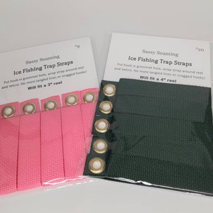 SET OF 5 Ice fishing trap straps, reel wraps, red, blue,green, purple, orange, pink, lime, teal bild 6