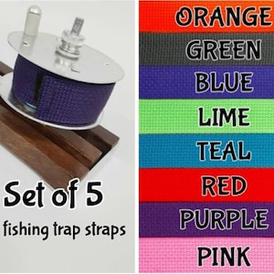 SET OF 5 Ice fishing trap straps, reel wraps, red, blue,green, purple, orange, pink, lime, teal bild 1