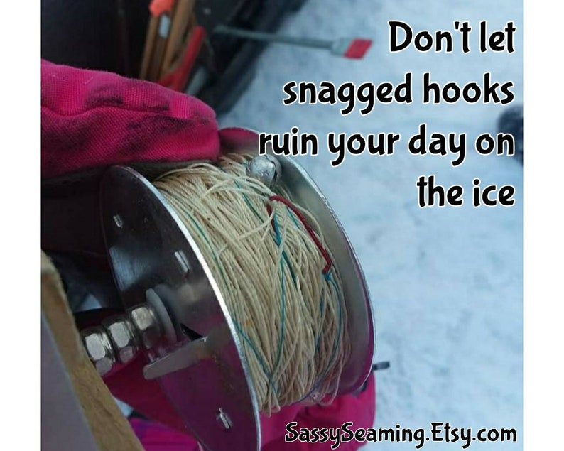 SET OF 5 Ice fishing trap straps, reel wraps, red, blue,green, purple, orange, pink, lime, teal image 4