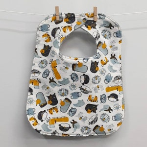 Baby bibs, toddler bibs, boys, girls, gender neutral, zoo animals, cars, trucks, terry towel back, kam snap closure image 2