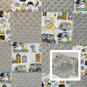 Minky baby blanket, patchwork quilt, matching sets, zoo animals, cars and trucks, baby shower gift, matching sets available