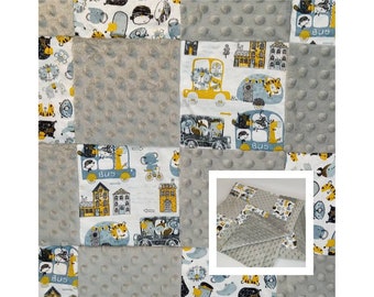 Minky baby blanket, patchwork quilt, matching sets, zoo animals, cars and trucks, baby shower gift, matching sets available