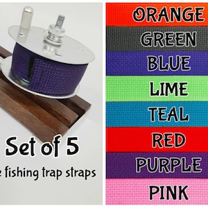 SET OF 5 Ice fishing trap straps, reel wraps, red, blue,green, purple, orange, pink, lime, teal image 1