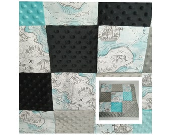 Minky baby blanket, patchwork quilt, matching sets, traveler, pirate ship, explorer, baby shower gift, bibs, carseat belt covers