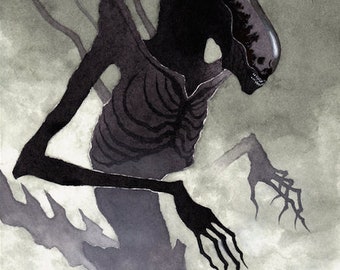 Xenomorph, Art Print, Watercolor