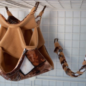 Coffee Themed Fleece Pet Bedding Three Tier Pouch Hammock and Braided Rope Vine for Sugar Gliders and Small Animals