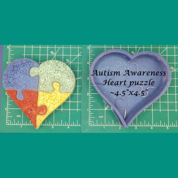 Autism Awareness Heart Puzzle Freshie Mold - Silicone Mold - Car Freshie Mold - Resin Mold - Wax Mold - Soap Mold - Aroma Bead Mold