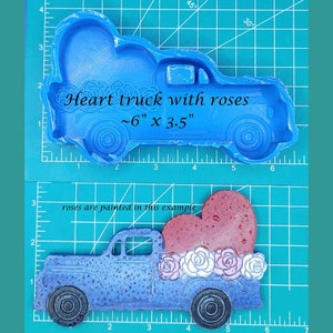 Truck with Heart and Roses Silicone Freshie Mold - Silicone Mold - Freshie Mold - Resin Mold - Candle Mold - Soap Mold - Aroma Bead Mold