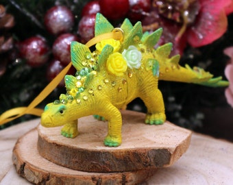 Yellow stegosaurus ornament