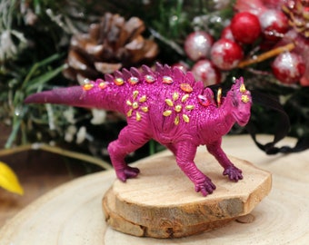 Christmas ornament,  Dark Pink iguanodon dinosaur