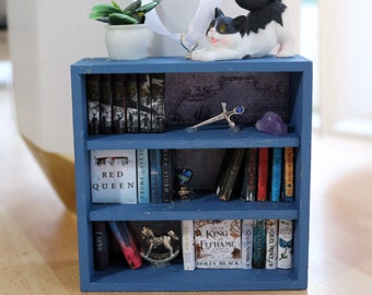 Blue mini shelve ornament with YA fantasy books