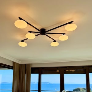 GEBET 6 Arm Large Semi Flush Mount Lighting -  Close to Ceiling Fixture - Geometric Shape Wide Lighting Fixture
