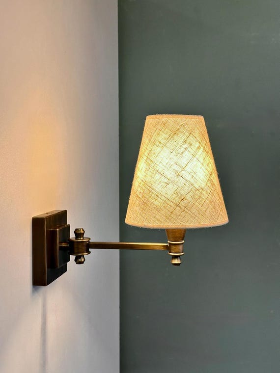 NADOR Antique Brass Wall Sconce – Traditional Fabric Shade