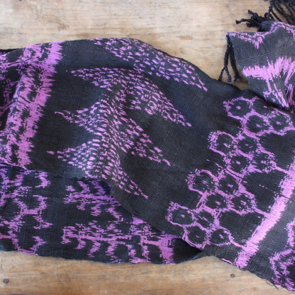 Neon Purple Black Ikat "Jaspe" Scarf - Handdyed & Handwoven - Hipster Tribal Native - FREE SHIPPING