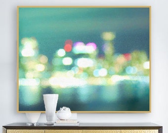 Abstract skyline - new jersey skyline 20x24, bokeh photography, blue abstract art 24x36, abstract skyline wall art "Bright Lights, Big City"