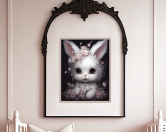 Bunny Rose Crown Print: Dark Rococo Style with Delicate Pastels for the Nursery