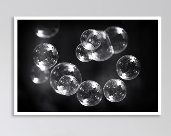 Bubble Photography - black and white bubble photograph 8x10 print large bathroom wall decor 11x14 bubble art abstract wall print 5x7 "Swirl"