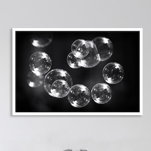 Bubble Photography black and white bubble photograph 8x10 print large bathroom wall decor 11x14 bubble art abstract wall print 5x7 Swirl image 1