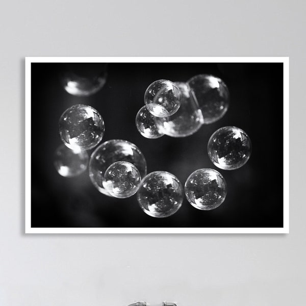 Bubble Photography - black and white bubble photograph 8x10 print large bathroom wall decor 11x14 bubble art abstract wall print 5x7 "Swirl"