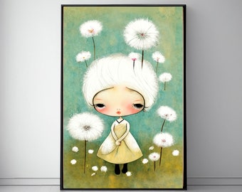 Playful Kids Art Print - Cute Dandelion Girl, Ideal for Nursery, Girls Room
