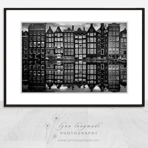 Amsterdam Houses - Black and White Amsterdam Print, travel wall art, amsterdam photography, large amsterdam art, 20x30 landscape reflection