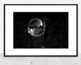 Black and White Photography - black and white bubble photograph, home decor, bubble art, abstract wall print - bubble photography - "Lift"