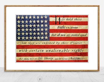 Patriotic Art Print - american flag red white and blue 8x12 declaration of independence 5x7 fourth of july art quote print 11x14 typography