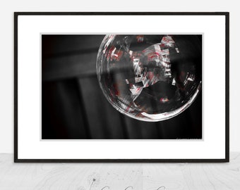 Black and White Bubble Art - bubble print red 8x10 print large bathroom wall decor 24x36 11x14 abstract bubble photography 5x7 "Red Burst"