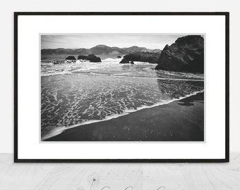 Black and White Beach Photography - baker beach seashore coastal art san francisco wall decor 11x14 ocean wall art 16x20 8x10 All Washed Up