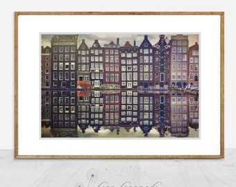 Amsterdam Photography- amsterdam print, travel wall art, amsterdam houses, amsterdam gift 11x14 20x30 landscape reflection 5x7 "Purple Glow"