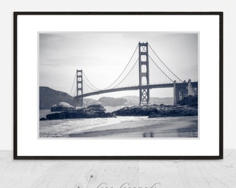 Black and White Photography - Golden Gate Bridge art san francisco wall decor 11x14  bridge photography 16x20 8x10 beach prints "Expanse II"