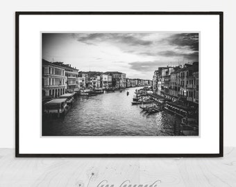 Venice Photography - black white venice print grand canal 16x20 landscape 11x14 venice wall art italy travel photography 8x10 "Nightfall II"