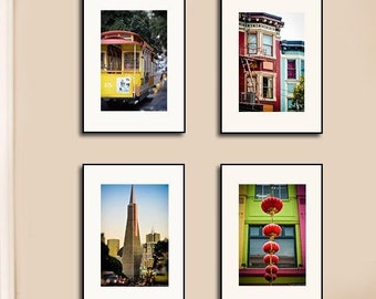 San Francisco Photo Set - Set of 4 prints colorful wall art san francisco photos transamerica chinatown 8x10 yellow print set red blue