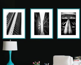 Black and White Architecture Print Set - set of 3 prints 8x12 san francisco wall art 11x14 architecture wall decor 16x24 home office set