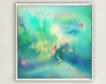 Abstract Print - abstract art, painting print, large abstract art 20x20 giclee canvas painting blue painting green modern painting "Spring"