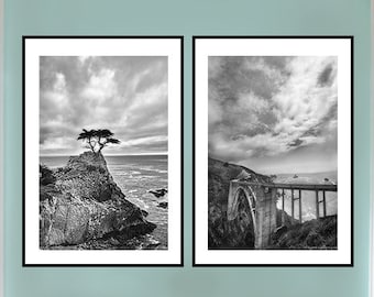 Black and White Coastal Photo Set -- Set of 2 photographs monterey california coast print set black and white photography 16x20 foyer decor