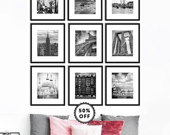 Black and White Print Set - SET of 9 prints travel europe paris rome venice photos 8x10 print gift hallway decor travel photography