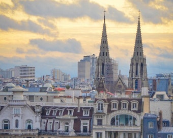 Paris Photography - twin spires st. clotilde basilica architecture 8x10 prints winter paris sunset travel wall decor 11x14 5x7 "City of God"