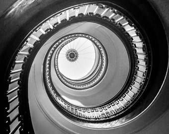 Architecture Photography - black and white spiral staircase 16x24 stairs 24x36 san francisco 8x12 large wall art 20x30 "Floating Up to You"