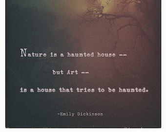 Typography Prints: foggy woods quote print halloween decor Dickinson poem spooky gothic photo vintage office wall decor 8x10 11x14 "Haunted"