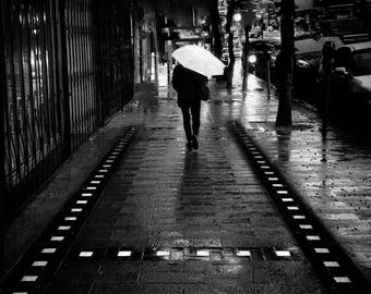 Rain photography - black white umbrella photo 16x20 san francisco canvas 20x30 street photography 11x14 office wall art 8x10 "Rainy Day II"