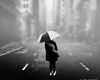Umbrella Art Print - black and white umbrella 16x20 whimsical fog photography 11x14 san francisco modern art 20x30 urban photos 8x10 "Dawn"