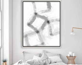 Geometric Abstract - black and white, minimalist print, large canvas art, square giclee art grey gray 20x24 20x30 modern canvas - "Mirth"