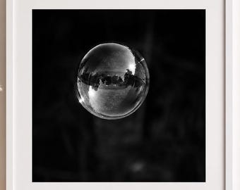 Black and White Photography - black and white bubble photograph, home decor, bubble art, abstract wall print - bubble photography - "Lift"