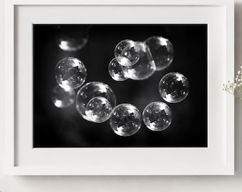 Bubble Photography - black and white bubble photograph 8x10 print large bathroom wall decor 11x14 bubble art abstract wall print 5x7 "Swirl"