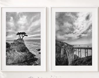 Black and White Coastal Photo Set – Monterey California Landmarks (2 Prints)